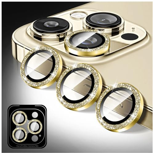 Kucheed Protector de Lente de Cámara Compatible con iPhone 11 Pro/iPhone 11 Pro Max, Brillantina Cubierta de Cámara de Cristal Moderada 9H, Anillos Metálicos Individuales de Alineación Automática