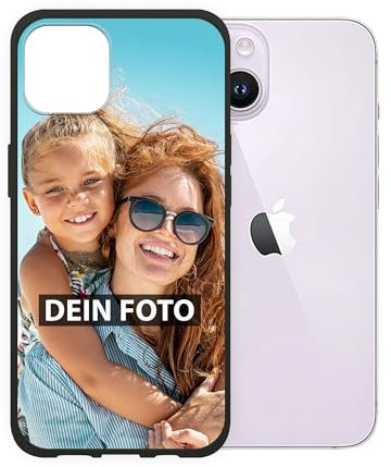 PR Print Royal Personalisierte Handyhülle für Apple iPhone 14 - Selbst gestalten mit Foto und Text - Schwarze Hülle aus Silikon für iPhone 14