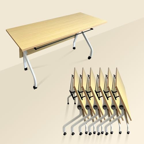 SnamicE Konferenztisch Klappbare Konferenztische auf Rollen, rechteckige Besprechungstische, Klappbarer Schulungstisch, moderner Büro-Konferenztisch mit Metallrahmen, Natur (6 Stück)