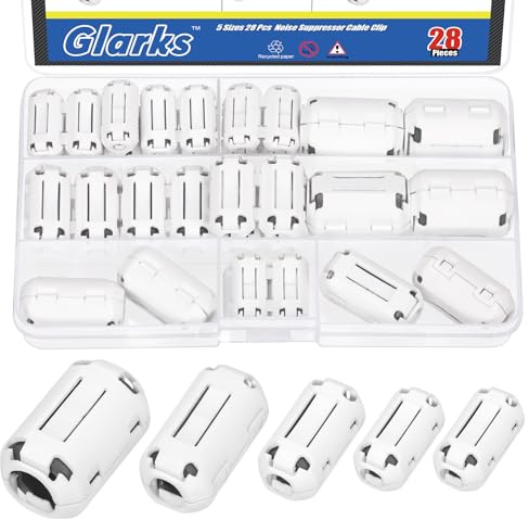Glarks 28pcs White Clip-on Ferrit Ring Core Set 3.5/5/7/9/13MM Innendurchmesser Kabelclips RFI EMI Geräuschunterdrücker Kabelclips