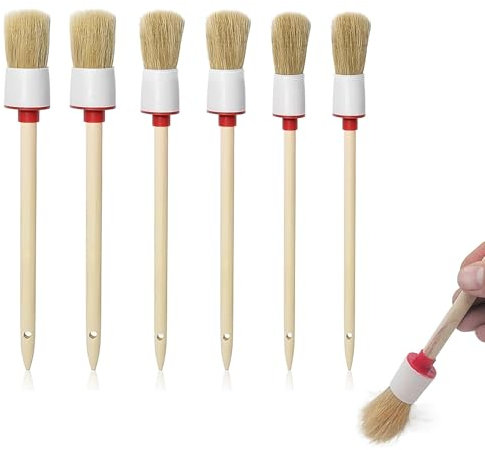 JINJUMEI 6 Piezas Brochas de Cerdas Naturales Redondo para Pintura Cola Barnizada Cepillo de Pintura Cera Madera Set Cerdas Naturales para Pintar Trabajos con Pinturas y Barnices Cobertura Uniforme