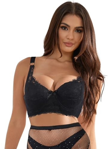 ohmydear Women's Push Up Bras Plus Size Lace Underwire Thin Padded Bra Comfort Full Coverage Brassiere Black Ladies Everyday T Shirt Bras for Women UK 42D