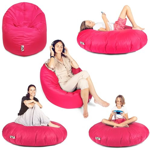 PATCH HOME 2-in-1 Sitzsack Sessel - Gaming Bean Bag mit Reißverschluss - Bereits befüllt, Ergonomisch & Robust für Kinder & Erwachsene - Indoor & Outdoor, Wetterfest (Magenta, 155cm)