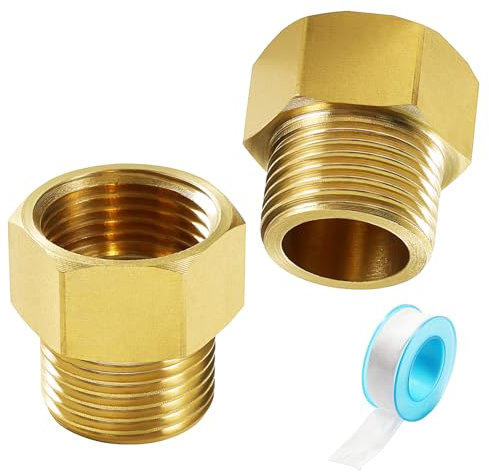 Lyeteung 2 Pezzi G3/8 Femmina a G3/8 Maschio Raccordo per Tubi in Ottone, Connettore a Boccola Esagonale, Connettori di Riduzione a Boccola, con Nastro per Idraulici, per Collegamento Tubo