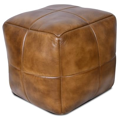 Elm home and garden 100% Real Genuine Leather Foot Stool Rest Poufe Tan Brown Grey 45cm High x 50cm Wide x 50cm Deep (Brown)