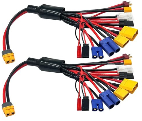 Lot de 2 câbles répartiteurs 10 en 1 pour chargeur de batterie RC Lipo vers XT60H pour TRX, T-Plug, Tamiya, Futaba, JST, XT90, XT60, XT30, EC3, EC5
