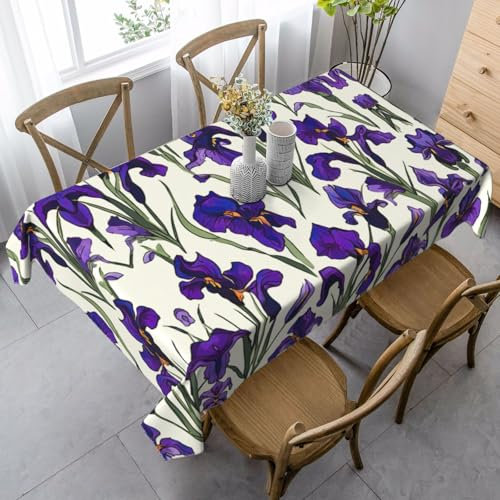 ETASUIOL Tischdecke mit violettem Iris-Muster, rechteckig, weicher Pfirsichleder-Stoff