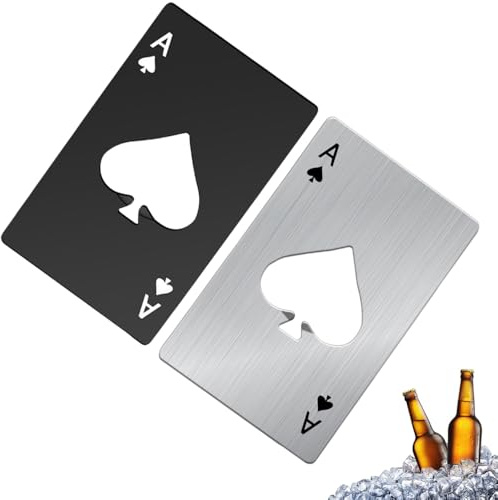 BAVALIN Bottle Openers - Stainless Steel Beer Caps Cans Openers, Novelty Poker Ace of Spades A Cards Water Bottles Opener, Wallet Bottle Openers - Silver & Black