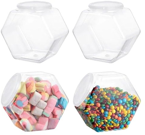 Hperu Pots sucrés, Pots en Plastique de 4pcs avec couvercles, Pots sucrés réutilisables de 850 ML