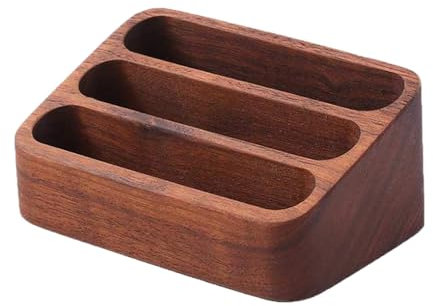 Porta biglietti da visita, espositore a 3 ripiani in legno di noce naturale, organizer minimalista per ufficio e casa