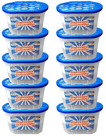 500ml Pack of 10 Dehumidifier - Condensation Remover Absorber Mildew Dehumidifiers | Helps Stop Damp, Mould, Moisture in Home, Kitchen, Bedroom, Wardrobe, Office, Bathroom, Window, Car