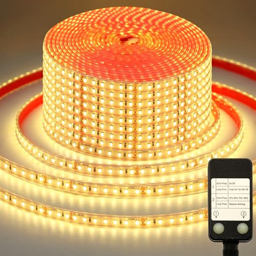 Ultra-Langer 20M LED Streifen Aussenbereich, 2400 LED Strip Hoher Helligkeit Dimmbar Wasserdicht LED Lichtband für Garten Dach Wand Innen und Außen dekor(Warmweiß)