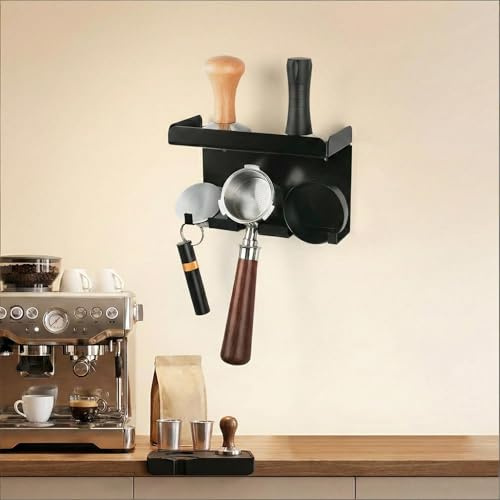 Aufbewahrungsregal für Kaffee-Utensilien, rostfreier Stahl, Wandhalterung, Ständer für Kaffeestampfer und Espresso-Siebträger, multifunktionales Sortier-Hängeregal, Espresso Siebträgerhalter Kaffee