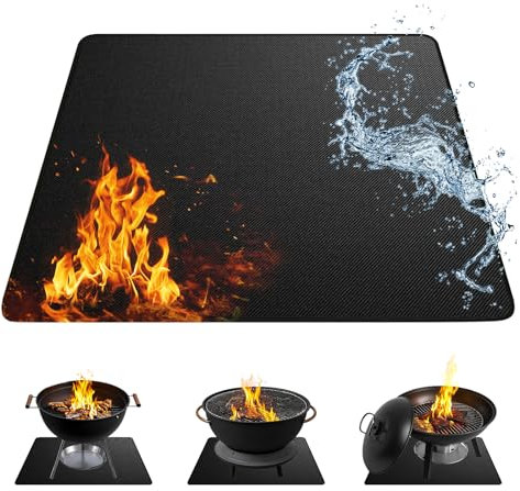 Tapis de brasero pour terrasse 100 x 100 cm – Tapis carré noir double face ignifuge et résistant à la chaleur, résistant à l'huile et imperméable pour barbecue de jardin et terrasse