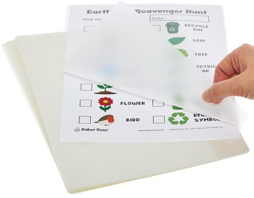 Baker Ross FN481 Laminating Pouches A4 - Pack of 50, Clear High Gloss Finishing Sheets