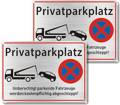 2 Stück Privatparkplatz Kein Parken Schild 35x25 cm Wetterfestes Parkplatzschild Aluminium Warnschild mit Klebefläche Bohrlöchern für Einfahrt Tor Zaun Außenbereich Parkverbot Schild