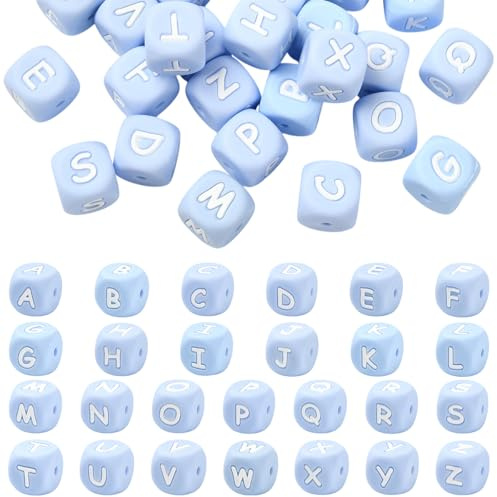 LEGENTLISUR Silicone Letter Beads 12mm Square Dice, 26Pcs