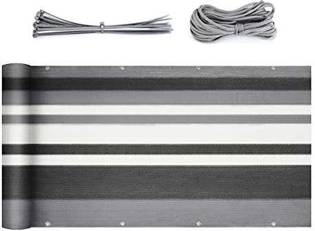 Sekey Balkon Sichtschutz Wetterfest Balkonabdeckung HDPE 220 g/m², 75x300cm, Leicht Transparent Wind- und UV-Schutz, mit Ösen, Nylon Kabelbinder und Kordel, Graue Gestreift