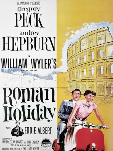 KUSTOM ART Dekoratives Poster für die Wand, Serie Filme, Feiern, römische Feiertage, Druck Gregory Peck Audrey Hepburn, auf Karton, 40 x 30 cm, ohne Rahmen