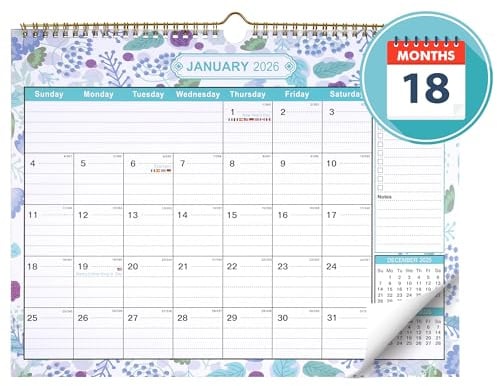 JIANTA Kalender 2026-2027 Wandkalender (Monatskalender Querformat 385 * 295mm) Von Januar 2026 bis Juni 2027-18 Monate Tischkalender mit Stickers für Paarkalender, Familienplaner (Blumen)