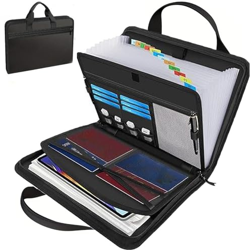 WSNDM Sac De Stockage De Fichiers, Classeur Ignifuge, Accordéon Porte Extensible Documents 13 Compartiments, Importants Ignifuge Dossier Avec Poignée, Pour Ordinateur Portable, Fichiers, Certificats