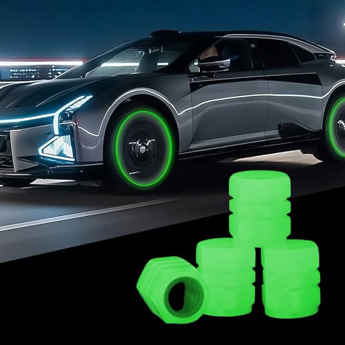4 Stück Ventilkappen Auto Leuchtend,Universelle Fluoreszierende Reifenventilkappen,Ventilkappen Fahrrad,ABS Kunststoff-Reifen Leucht Ventilkappen für Fahrrad Motorrad,Kfz-Reifenventilstecker (Grün)