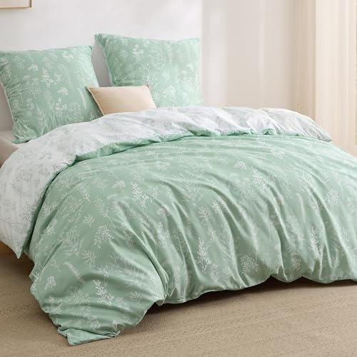 BEDSURE Bettwäsche 200x220 3teilig - Grün Pflanzen, 2x80x80 Kissen | Mikrofaser Bettwäsche-Sets Blumen Wendebettwäsche, Oeko-TEX Bedding mit Reißverschluss, Extra Weich & Atmungsaktiv