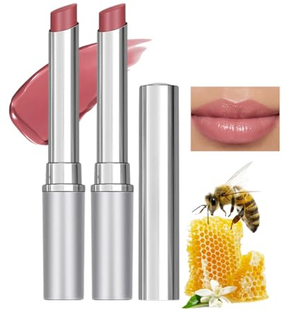 2 Stück Pink Honey Lipstick - Tinted Lip Balm Hydrating - Honig Lippenstift Rosa - Lippenbalsam mit Farbe - Lippenpflege für Sehr Trockene Lippen - Feuchtigkeitsspendend Lip Gloss