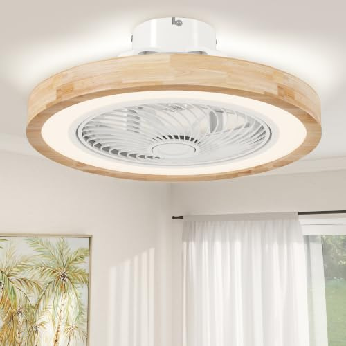 HOMCOM Ventilateur Plafond Réversible LED RGBW 50 cm Effet Bois Naturel