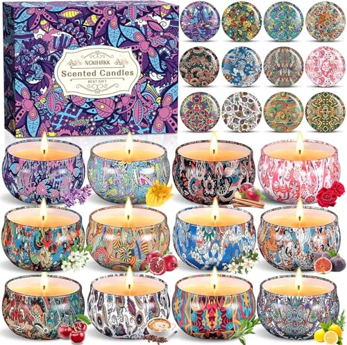 NCKIHRKK Velas Perfumadas Regalos Originales para Mujer, 12 Piezas Velas Aromáticas Cera de Soja Natural, Velas Decorativas para Cumpleaños, Día de la Madre, Navidad, San Valentín, Aniversarios