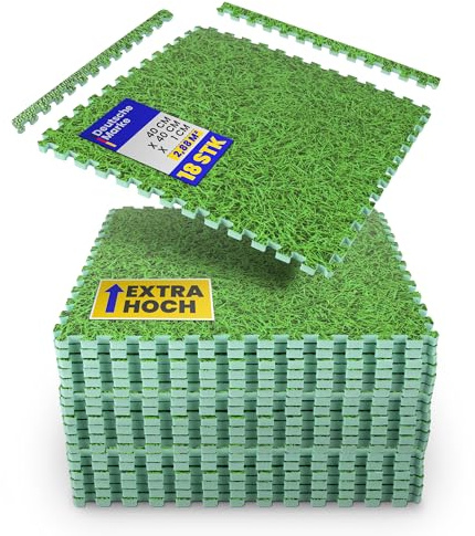 Bestlivings Bodenschutzmatte Puzzle mit Gras Print – EVA Bodenmatte 40x40x1cm – Schallisolierend & Erweiterbar