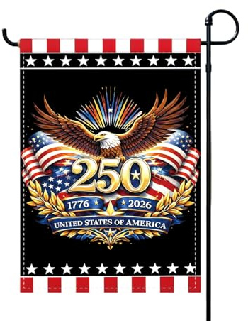 Drapeau américain 250e anniversaire 1776-2026 - Drapeau de jardin patriotique brodé avec aigle et cloche de la liberté, drapeau de cour double face en toile de jute pour 250e célébration des