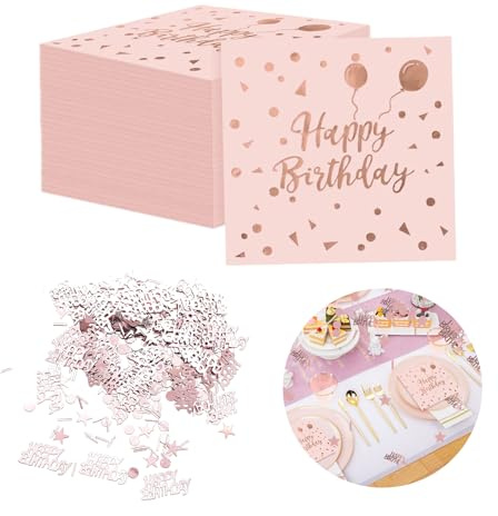 40 Stück Servietten Geburtstag Rosegold, 33x33cm Hochwertige Servietten Rosa Geburtstagsservietten Happy Birthday Papierservietten Tischdekoration für Frau mädchen Geburtstag Feiern Party Jubiläum