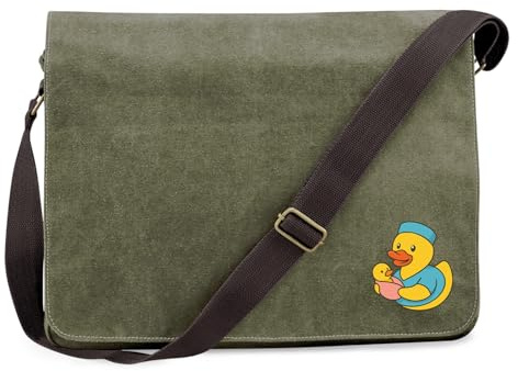 Huuraa Umhängetasche Quietscheente Hebamme Comic Gummiente 14 Liter Military Green Canvas Laptoptasche Geschenkidee