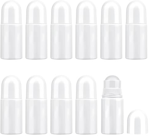 KOHVAN 10 Unidades Roll on Rellenable de 50ml, Botellas de Plástico Blanco para Desodorante, Aceites Esenciales y Perfumes, Envases Vacíos con Bola de Rodillo para Viajes y Cosmética Casera