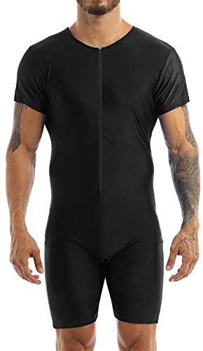 iEFiEL Herren Body Overall Slim Fit Körperformung Boxer Unterwäsche Einteiler Kompressionsshirt Sportbody Gymnastikanzug Schwarz XL