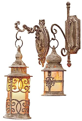 Loberon Laterne 2er Set Adéláde, Zwei Größen und Designs, inkl. Haken zur Wandbefestigung, mediterraner Charme, Outdoorlaterne, Eisen, Glas, antikcreme