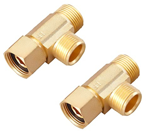 Litorange Lead-Free Brass 3/8 Inch Angle Stop Add-A-Tee Compression Tee Valve, 3/8 Inlet by 3/8 Outlet by 3/8 Inch Outlet, 2-Pack
