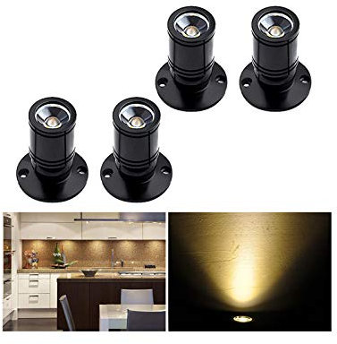 Audor LED Einbaustrahler Set 4er, Schwenkbare Deckenstrahler, Mini Einbauleuchte Aluminium Spots Warmweiß für Weinschrank/Schrank/Küche/Wohnzimmer - Schwarz [Energieklasse A+++]