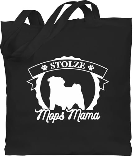 Baumwolltasche - Geschenk für Hundebesitzer - Stolze Mops Mama - Unisize - Schwarz - tasche hund hundefan dog mom beutel einkaufstasche mit hundemotiv hundefans stofftasche