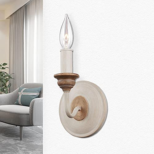 Rustikale Wandlampe CANDELA 8 Holz Shabby Weiß wohnlich Kerze Ambiente Landhausstil Design Lampe