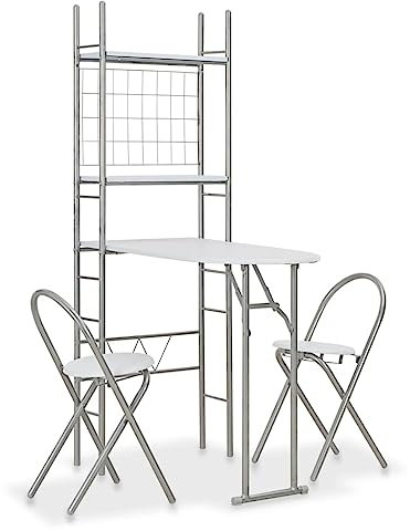 vidaXL Essgruppe mit Ablagefach Bartisch Tresentisch Küchentisch Bistrotisch Küchentheke Küchenbar Frühstückstheke Klappbar MDF Stahl Weiß