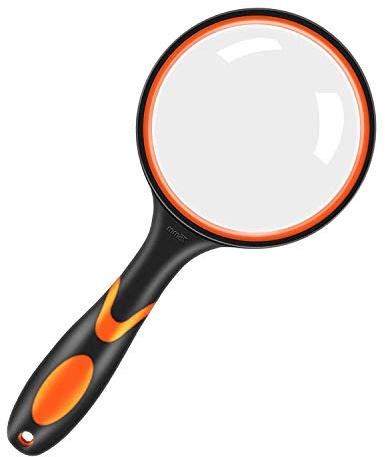 10x Handheld Magnifying Glass, 75mm Lens, Non-Slip Rubber Handle, Orange | Scratch-Resistant Lens, Anti-Slip Grip, Shatter-Resistant Design, For Reading, Repair, Plants and Hobbies