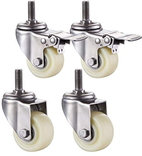 Jolan Transportrollen,Nylonrollen,Edelstahl 304,Lenkrollen Mit Bremsen,360° -Drehung,Hochleistungsrollen,Schrauben M8/M10/M12,2brakes+2no Brakes,40mm/M8