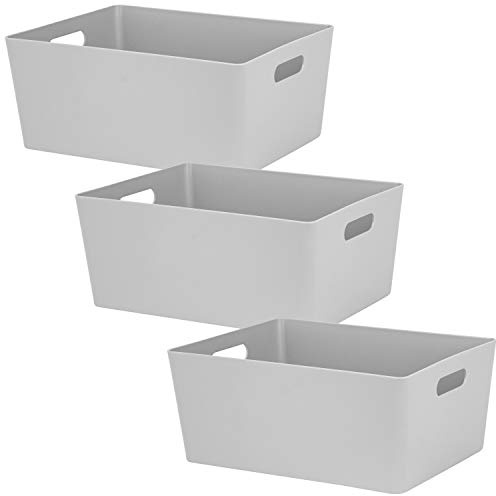 3x Ordnungsboxen 15cm hoch GRAU 35x26x15cm 11,5L DINA4 Kunststoff Bad Korb