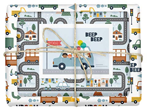 Geschenkpapier-Set für Kinder: Fahrzeuge (Auto/Bus/LKW/Motorrad)