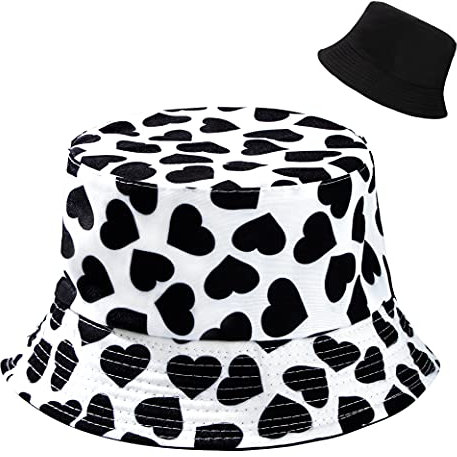 MengH-SHOP Fischerhüte Doppelseitig Reversibel Liebesherz Druck Fischerhut Faltbarer Unisex Fishermütze für Wandern Camping Reisen Angeln (56-58cm)