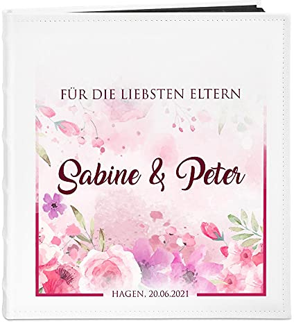 Maverton Fotoalbum zum Selbstgestalten mit Aufdruck - für 240 Fotos 10x15-60 schwarze Seiten - Größe 33x30cm - Weiß - personalisierte Geschenke zum Hochzeitstag zur Hochzeit