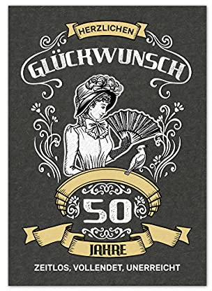 Flaschenetikett 50. Geburtstag Dame – Aufkleber in Retro-Stil, selbstklebendes Etikett für Wein und Sektflaschen, persönliches Geschenk für Frauen, witzige Dekoration zur Feier der 50 Jahre (dunkel)
