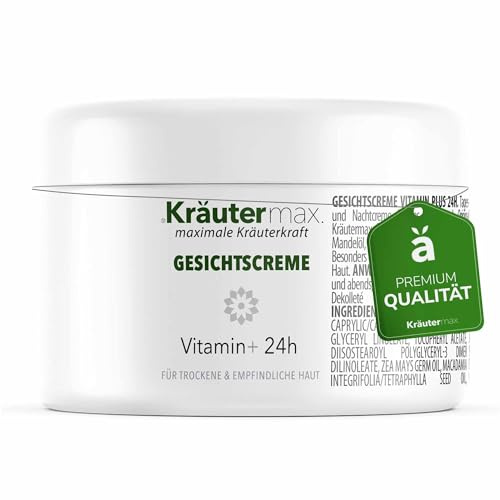 Kräutermax Vitamin E Creme Gesichtscreme 100 ml mit Avocadoöl, Mandelöl, Weizenkeimöl und Macadamianussöl für Trockene und Empfindliche Haut